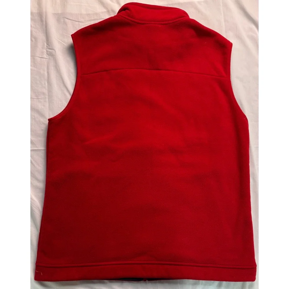 The North Face Mens Red Full Zip chimborazo Fleece Vest Grey Trim Large